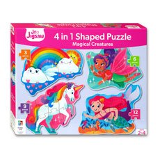 Junior Jigsaw 4in1 Beginner Shaped Puzzles Magical Creatures (1 box isi 4 puzzle: 3, 6, 9 & 12 keping)