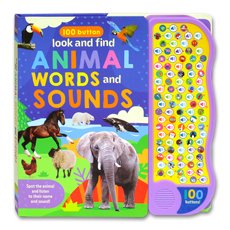 Look and Find Animal Words and Sounds Board Book with 100 Button